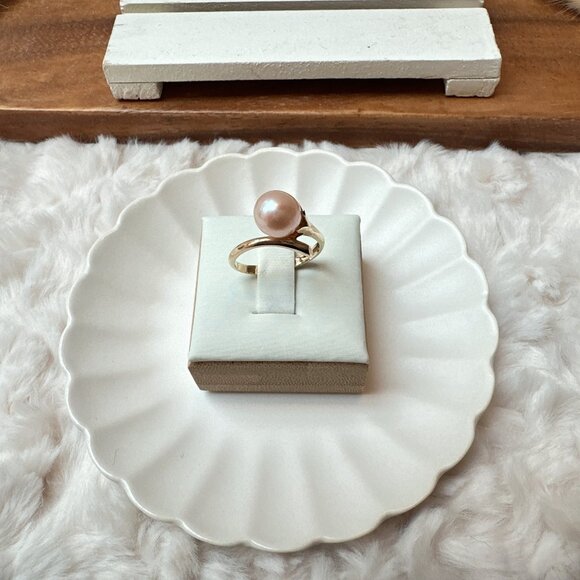 New 10k Yellow Gold with Genuine Pink Freshwater Pearl Ring - Picture 8 of 8
